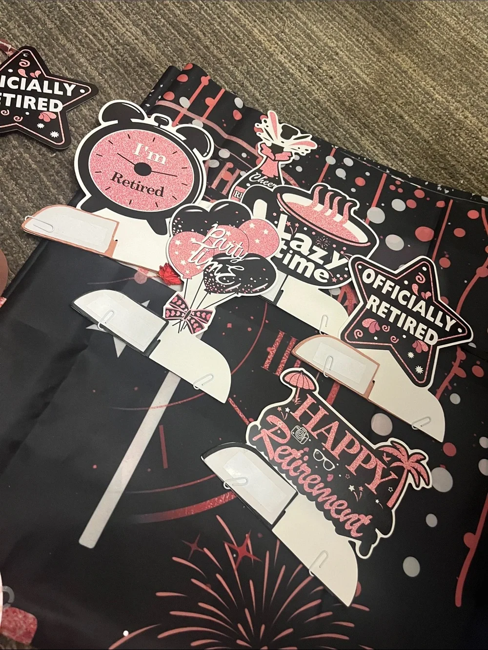 Happy Retirement Banner and Party Supplies (see pics for complete items in lot)